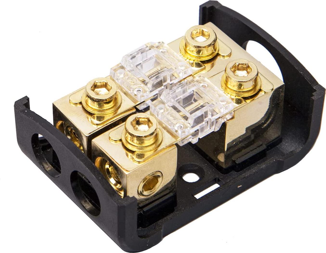 magic source, Mini ANL Fuse Holder Wire Inline Fuse 60 A,4/8 Gauge to 4/8 Ga Copper Gold-Plated Fuse Block for Car Audio (2 Way)