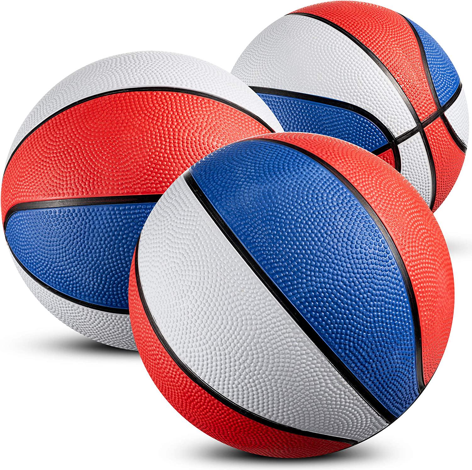 Bedwina, Mini Basketballs - (7 Inch, Size 3) Pack of 3 - Mini Hoop Basketball Set for Indoor, Outdoor, Pool Parties, Small Hoops Basketball Game Party Favors for Kids Patriotic Red, White and Blue Colors