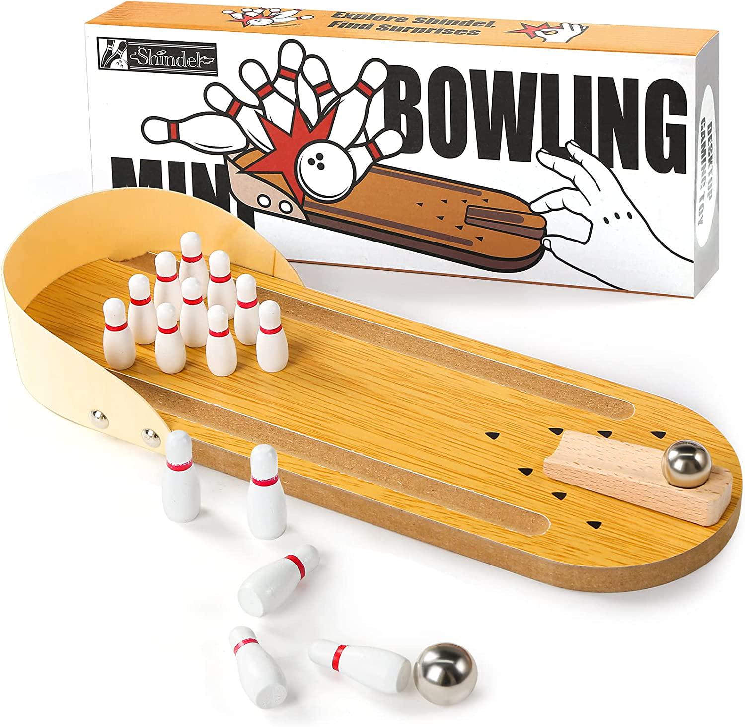 Shindel, Mini Bowling Game Mini Wooden Desktop Bowling Game Mini Tabletop Bowling Toy Classic Desk Ball for Kids and Adults
