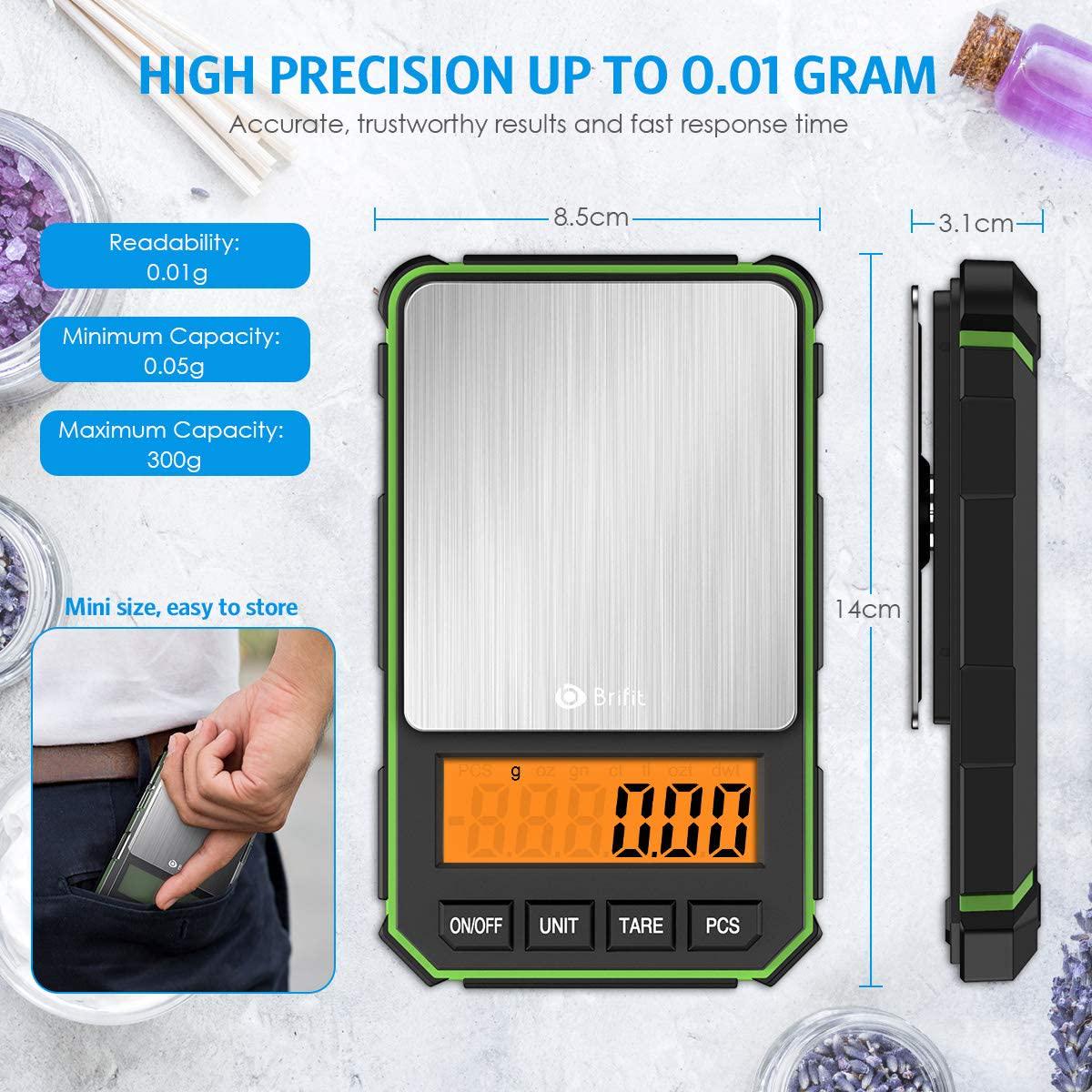 AMIR, Mini Digital Weighing Scale, 300g by 0.01g, Multifunctional Kitchen Scale, Pocket Scale, Food Scale, Jewelry Scale Green, Kitchen Scale 300g (Battery Included)