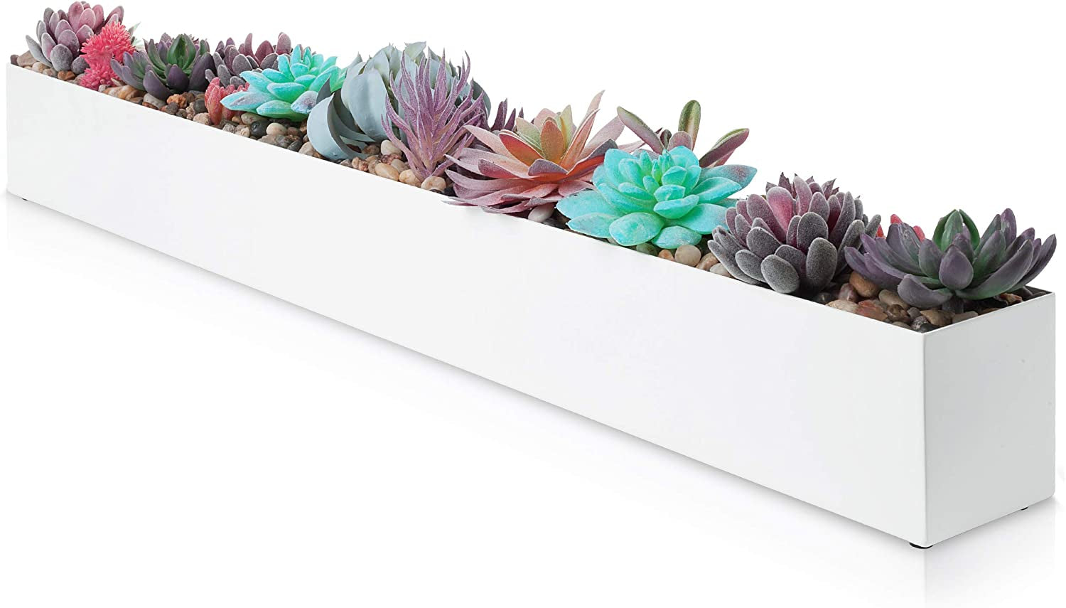 DR&Co, Modern Rectangle Planter Box - 32" Metal Planter Ideal as a Long Succulent Planter | Rectangular Planter Box for Table or Window Sill Planters Indoor | Trough Planter for Indoor Window Planter | White